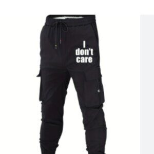 Black Multi Pocket Cargo Pant Says "I DONT CARE" --M--500